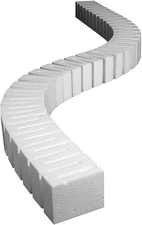 Woodland Scenics two-inch SubTerrain riser, representative curved arrangement; ST14408B bulk pack contains 15 pieces.