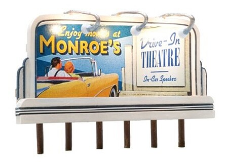 Woodland Scenics JP5794 Monroe’s Drive-In Theatre billboard with lights