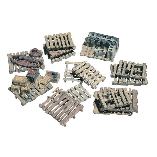 Woodland Scenics D204 actual painted HO assorted skids examples; painting required