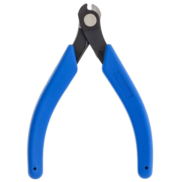 Xuron 2193 hard wire cutter with blue handles and jaws open