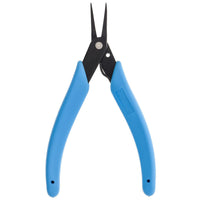 Full view of Xuron 450BN bent nose pliers with blue rubber handles
