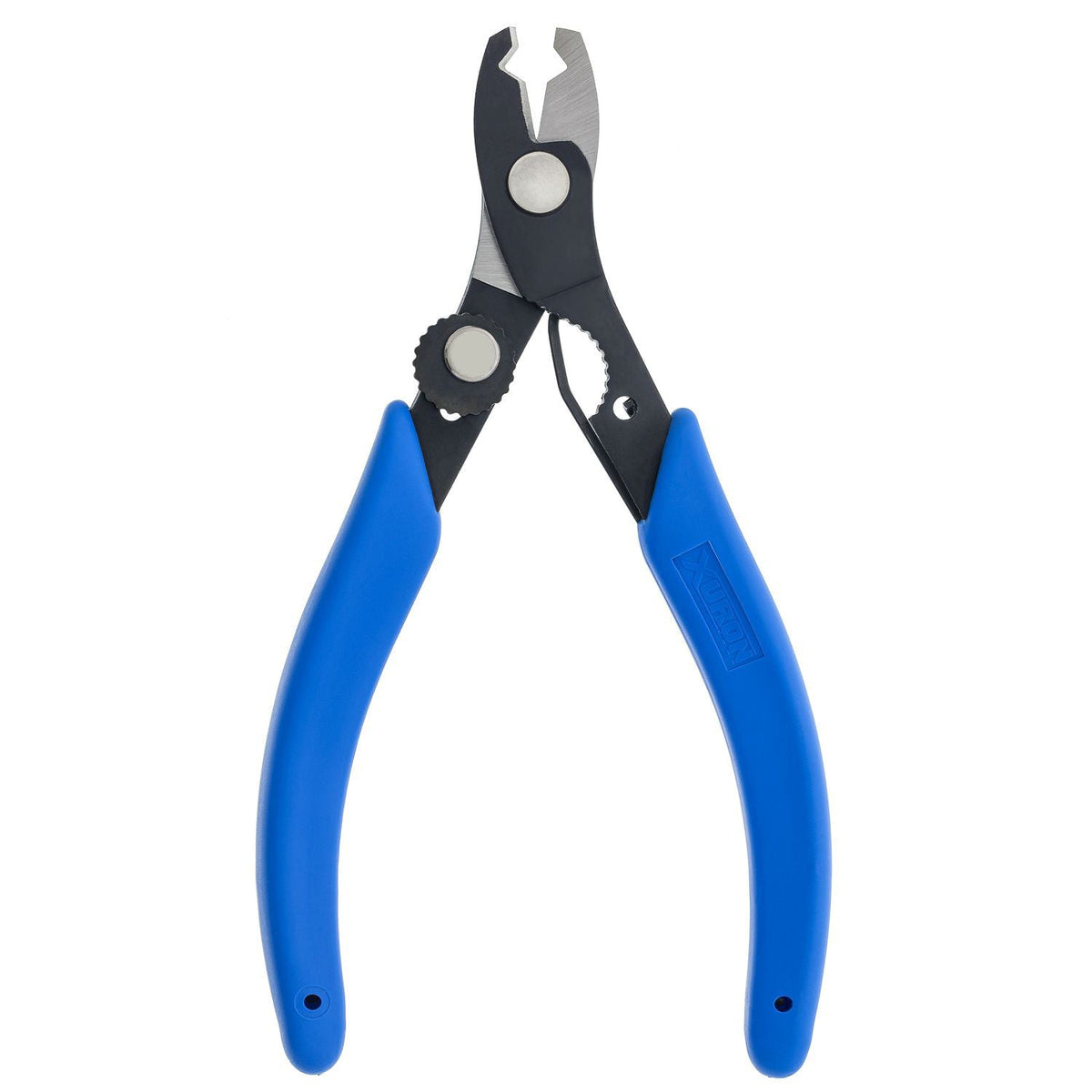 Xuron 501 adjustable wire stripper and cutter with blue handles open