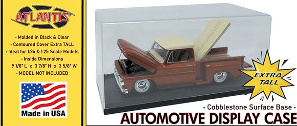 Atlantis extra-tall automotive display case with cobblestone base