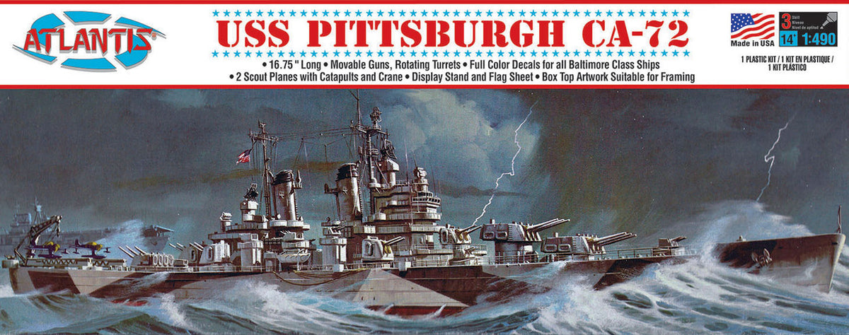 Atlantis USS Pittsburgh CA-72 Baltimore-class heavy cruiser 1:490 model kit