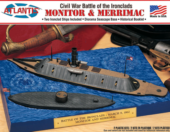 Atlantis Civil War Monitor and Merrimack ironclad ships diorama model kit