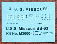 Atlantis USS Missouri M3000 included waterslide decal sheet