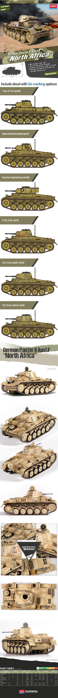 Academy 13535 Panzer II Ausf.F North Africa official kit details and completed model views