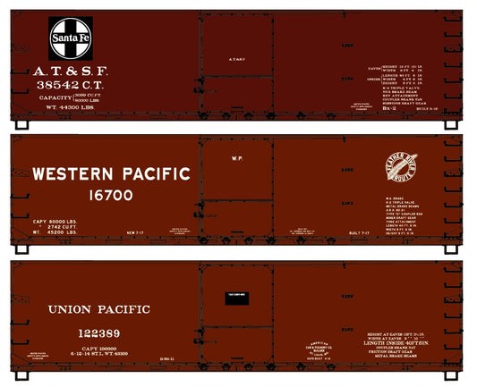Accurail 8178 Western Road 40-foot double-sheathed wood boxcar three-car set HO scale