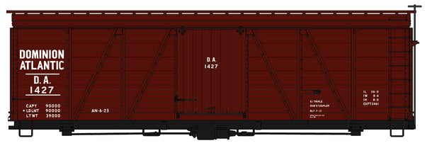 Accurail Dominion Atlantic number 1427 36-foot Fowler wood boxcar HO scale kit