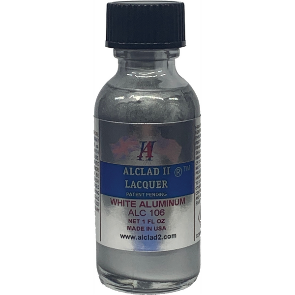 Alclad II White Aluminium Metallic Lacquer Paint 1 oz ALC-106 front product view