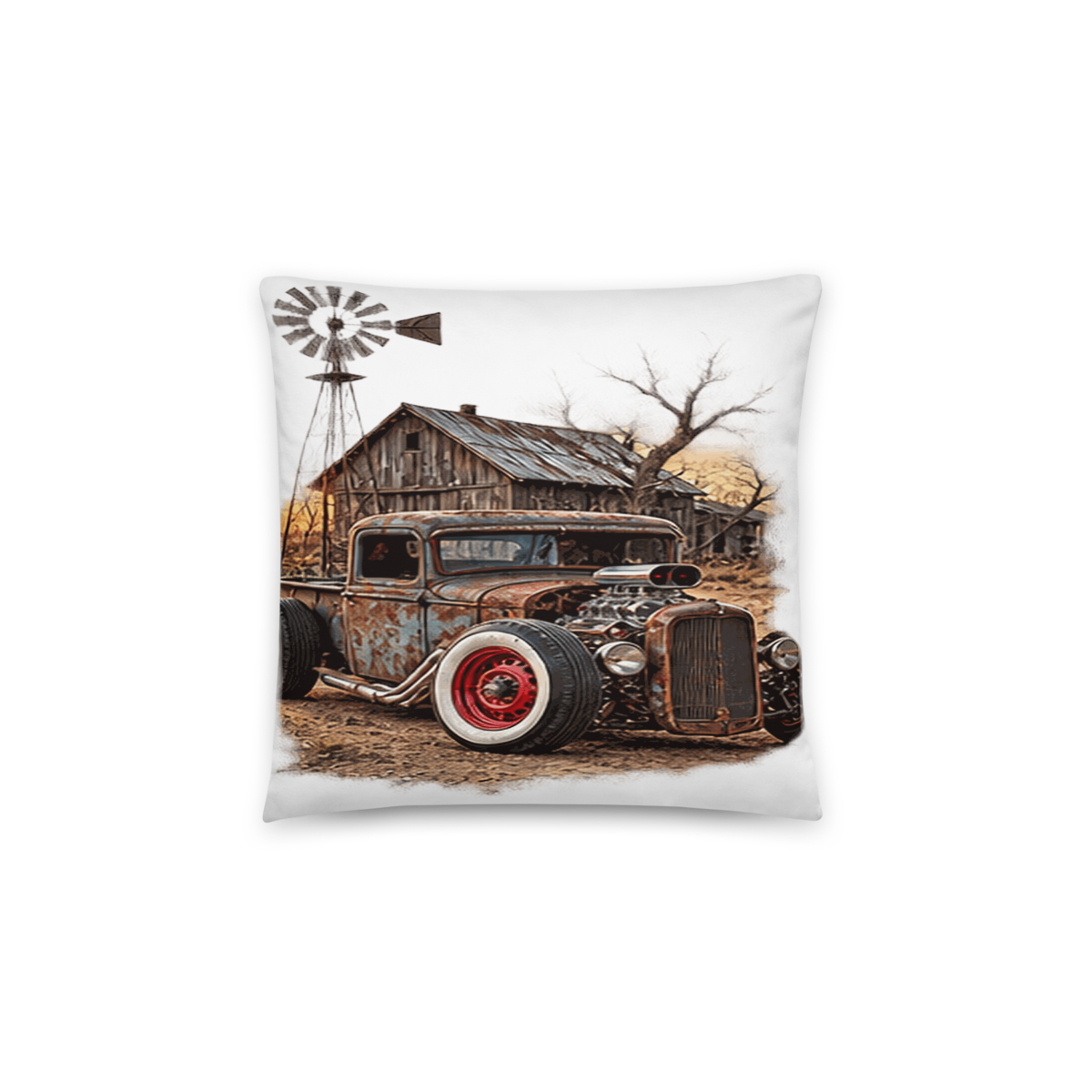Rust and Thunder Rat Rod Pickup All-Over Print Pillow product mockup