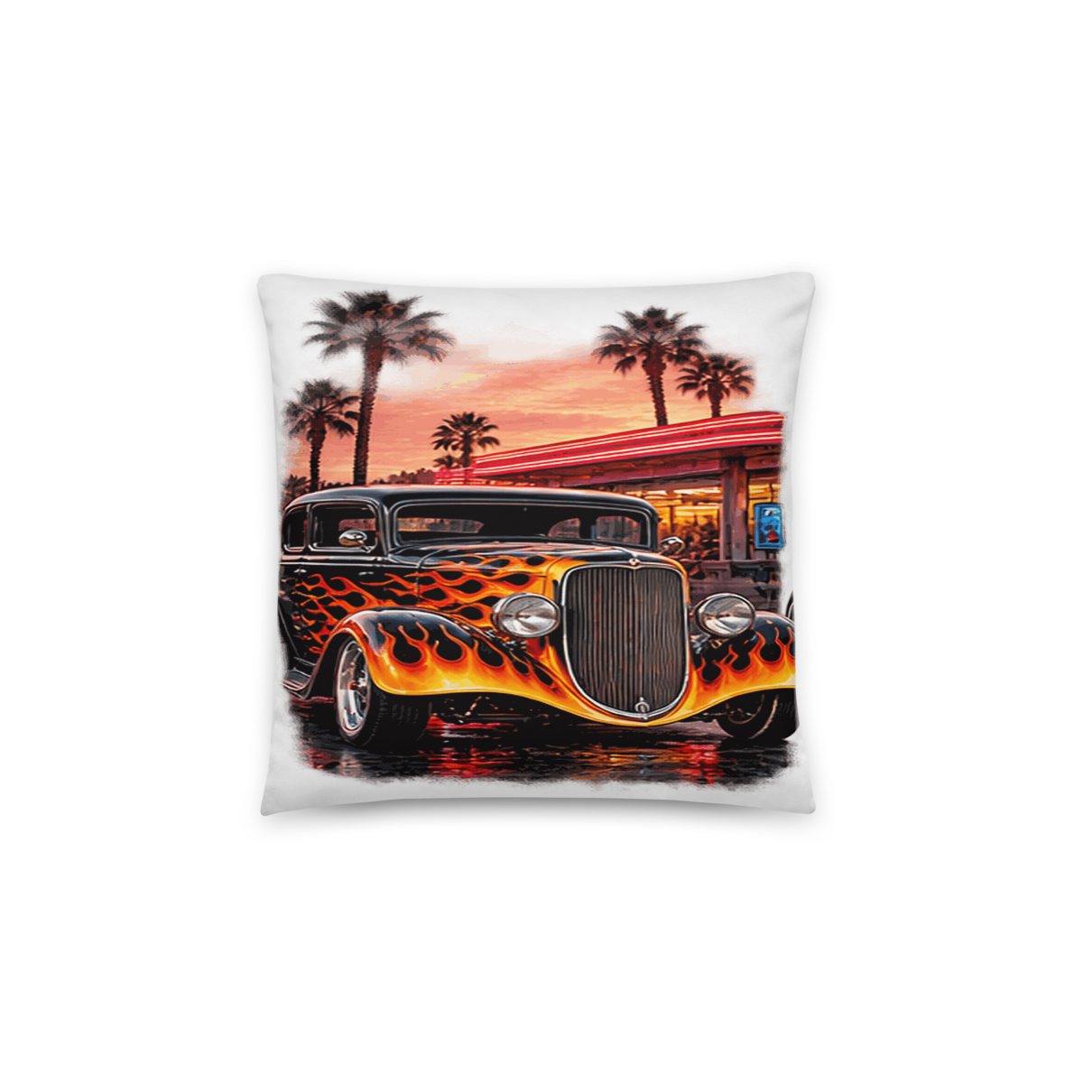 Neon Diner Flame Coupe All-Over Print Pillow product mockup