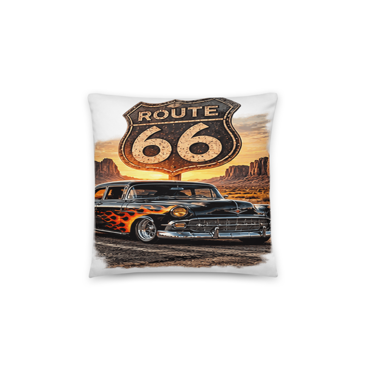 Route 66 Flame Cruiser All-Over Print Pillow product mockup