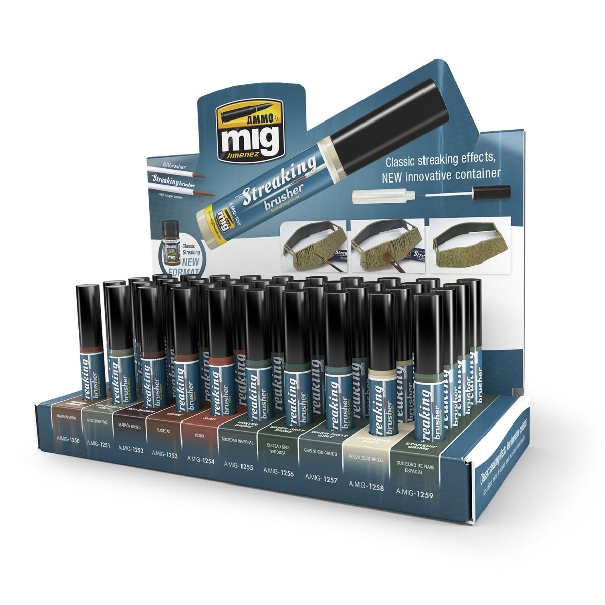 AMMO by Mig Jimenez A.MIG-8167 Streakingbrushers Display, 10 colours with 4 units each