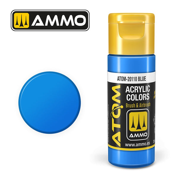 AMMO ATOM 20110 Blue acrylic paint bottle and color swatch