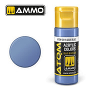 AMMO ATOM 20119 Azure Blue acrylic paint bottle and color swatch