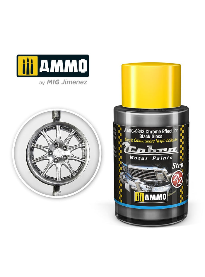 AMMO by Mig Jimenez A.MIG-0343 Cobra Motor Chrome Effect for Black Gloss acrylic paint, 30 mL