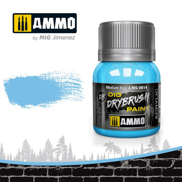 AMMO by Mig Jimenez A.MIG-0614 DIO Drybrush Medium Blue acrylic paint, 40 mL