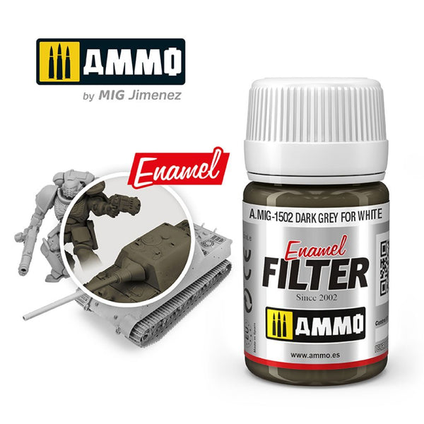 AMMO by Mig Jimenez A.MIG-1502 Dark Grey for White enamel filter bottle.