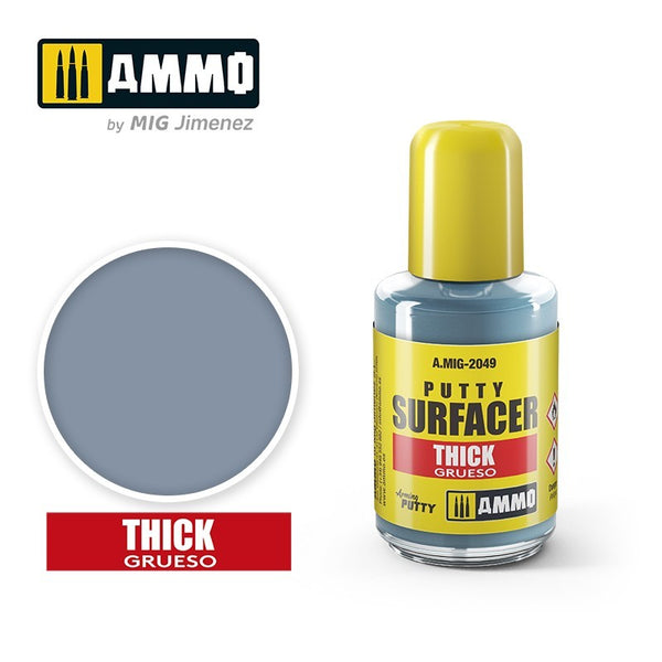 AMMO by MIG Jimenez A.MIG-2049 Putty Surfacer Thick, manufacturer bottle image and color sample