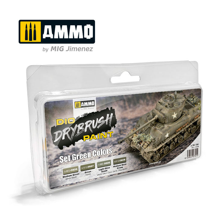 AMMO A.MIG-7301 Dio Drybrush Green Colors four-jar paint set