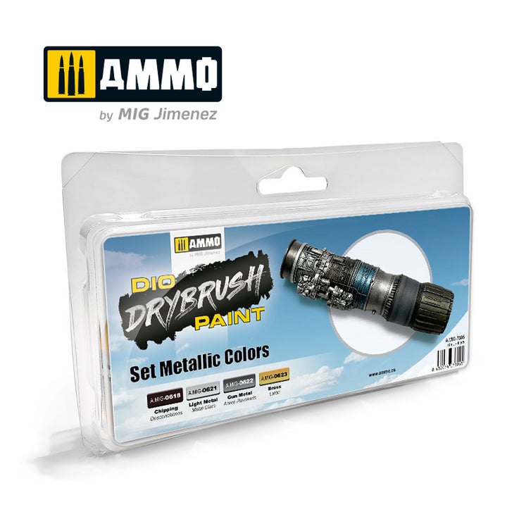 AMMO A.MIG-7305 Dio Drybrush Metallic Colors four-jar paint set