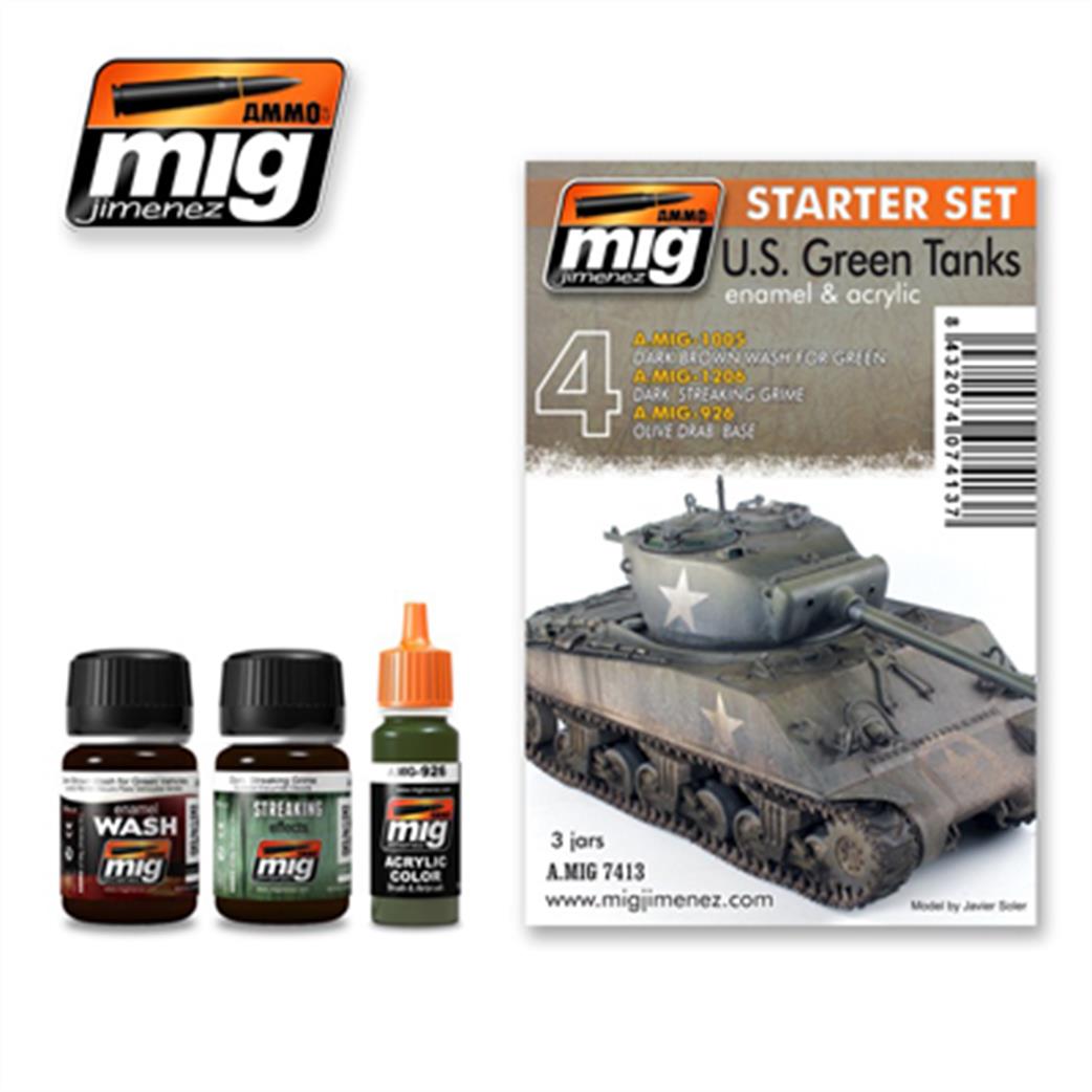 AMMO by Mig Jimenez A.MIG-7413 U.S. Green Tanks Starter weathering set