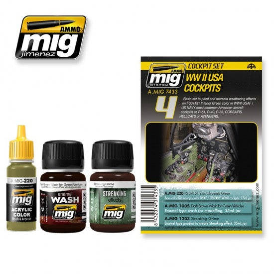 AMMO by Mig Jimenez A.MIG-7433 WWII USA Cockpits paint and weathering set