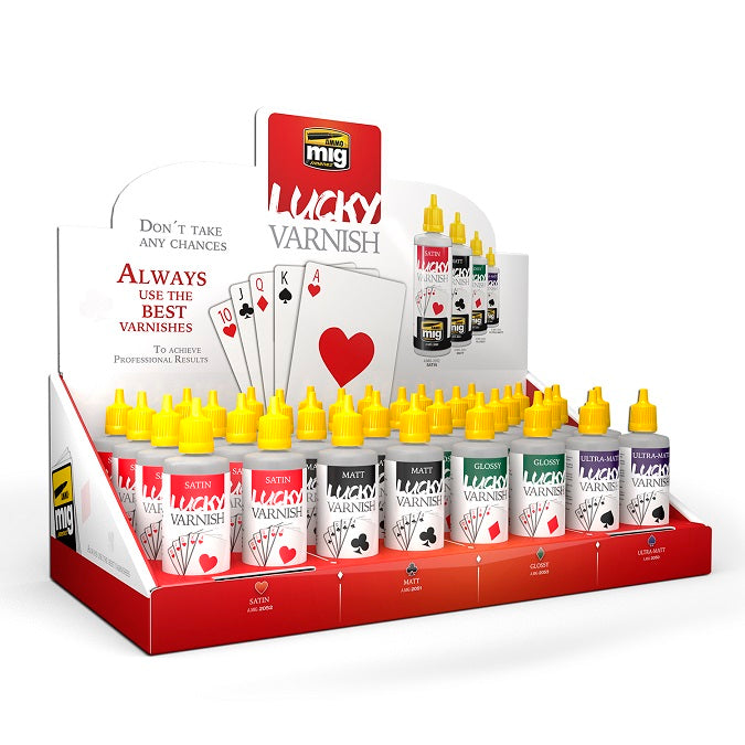AMMO by Mig Jimenez A.MIG-8157 Lucky Varnish full retail display rack, 32 bottles