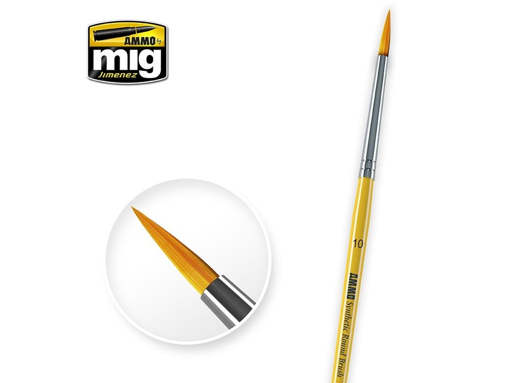 AMMO by Mig Jimenez A.MIG-8617 No. 10 synthetic round brush with yellow handle.