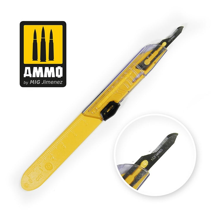 AMMO by Mig Jimenez A.MIG-8698 protective curved precision blade cutter with retractable cover.
