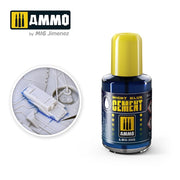 AMMO A.MIG-2045 Night Blue Cement 30 ml bottle with application detail