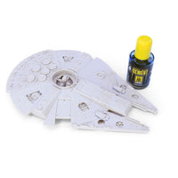 AMMO Night Blue Cement manufacturer application example beside a spacecraft model; model not included