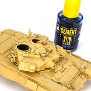 AMMO Night Blue Cement manufacturer application example on tank model joints; model not included