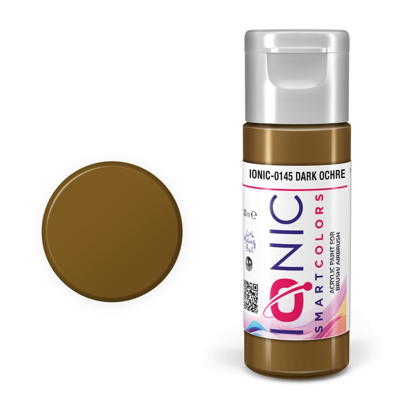 AMMO IONIC 0145 Dark Ochre 20 ml acrylic paint bottle with color swatch