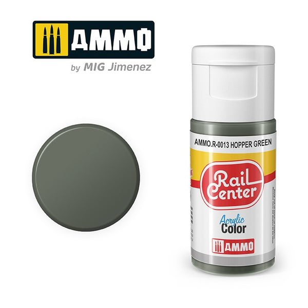 AMMO Rail Center R-0013 Hopper Green acrylic paint bottle and color swatch