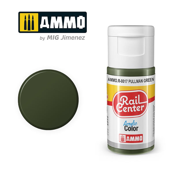 AMMO Rail Center R-0017 Pullman Green acrylic paint bottle and color swatch