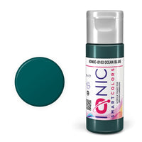 AMMO IONIC 0103 Ocean Blue acrylic paint, 20 ml bottle with manufacturer color sample.