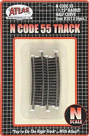 Atlas N Scale Code 55 11.25-Inch Radius Half Curve Track – 2013