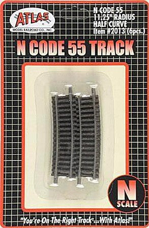 Atlas N Scale Code 55 11.25-Inch Radius Half Curve Track – 2013