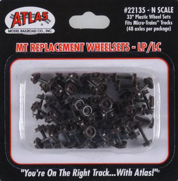 Atlas N Scale 33-Inch Low-Profile Plastic Wheels 48-Pack – 22135– product image