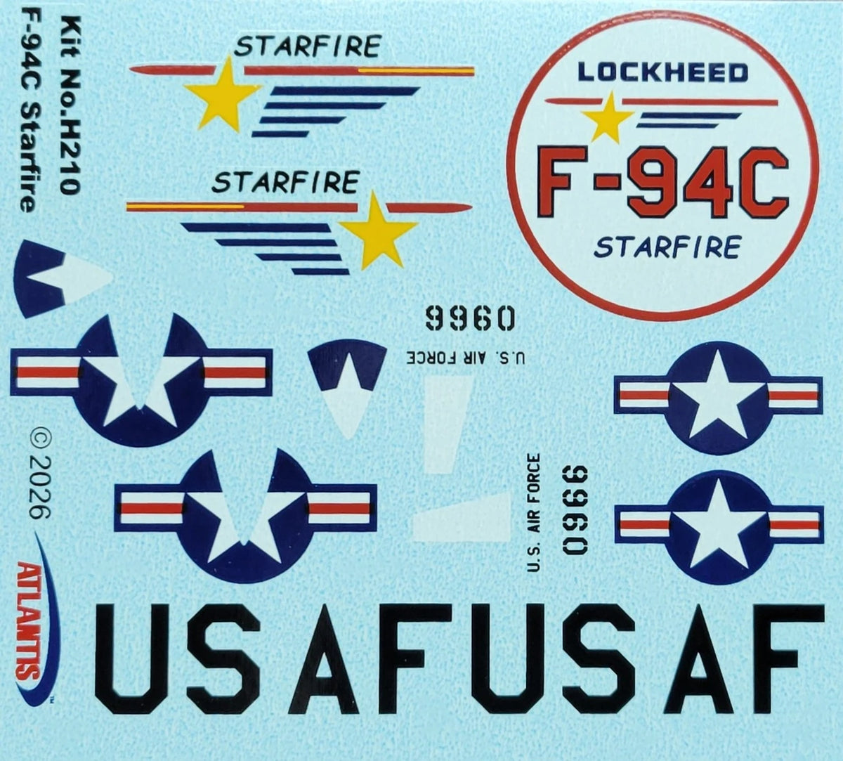 Atlantis F-94C Starfire H210 included waterslide decal sheet