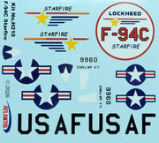 Atlantis F-94C Starfire H210 included waterslide decal sheet