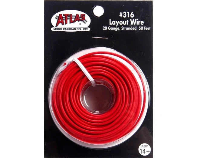 Atlas 316 red layout wire, 20 gauge stranded, 50 feet