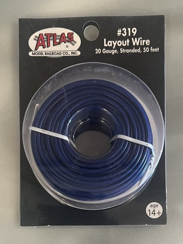 Atlas 319 blue layout wire, 20 gauge stranded, 50 feet