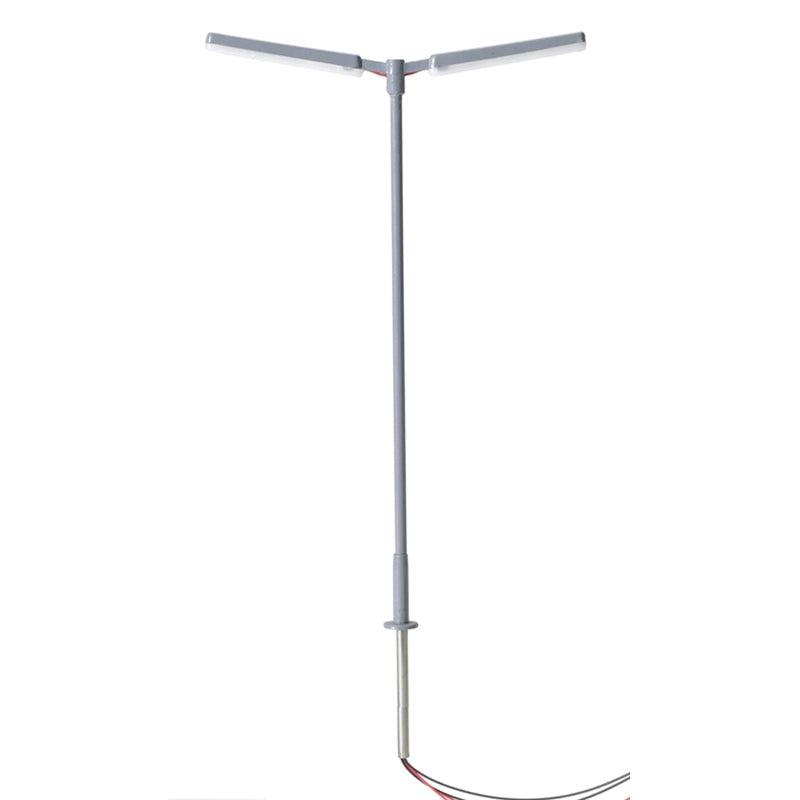 Atlas 70000160 N scale gray double-arm parking lot light with cool-white LED, individual light from the three-pack