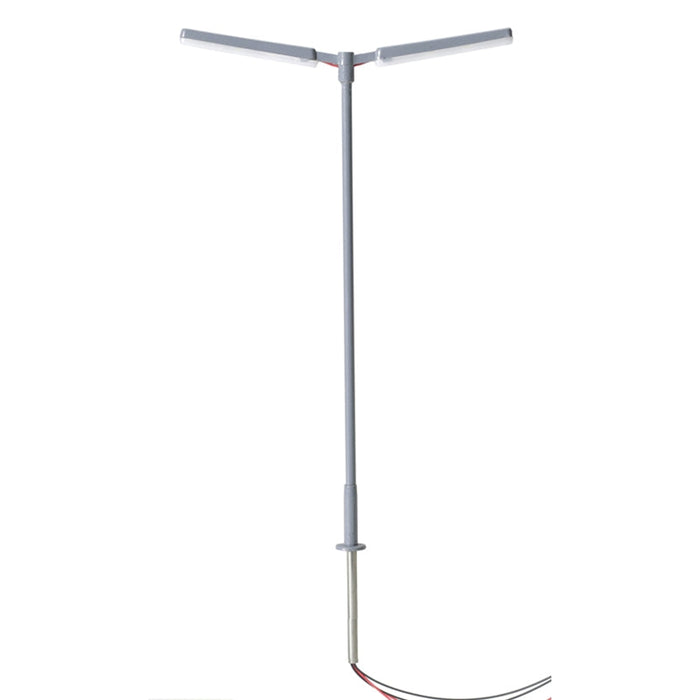 Atlas 70000160 N scale gray double-arm parking lot light with cool-white LED, individual light from the three-pack