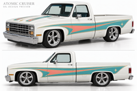 Atomic Cruiser 1950s inspired turquoise and coral decal mockup on white 83 Silverado