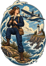 Seaplane Aviator & Lighthouse Graphic T-Shirt — product view 2