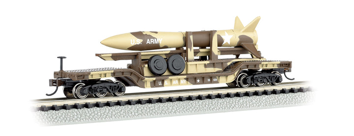 Bachmann N 52-Foot Depressed-Center Flat Car with Missile, Desert — product view 1